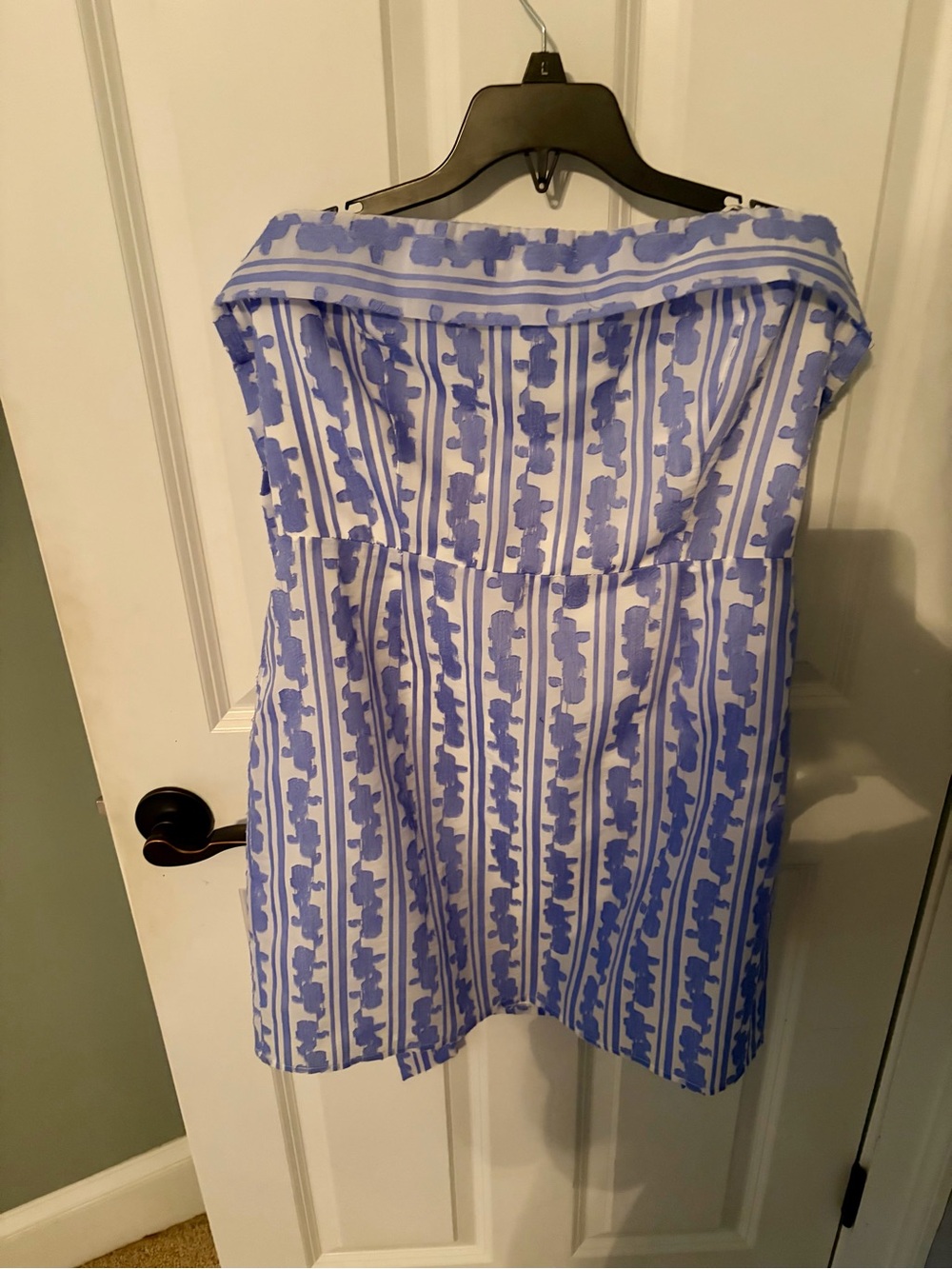 Blue and White Printed Cotton Blend Skirt